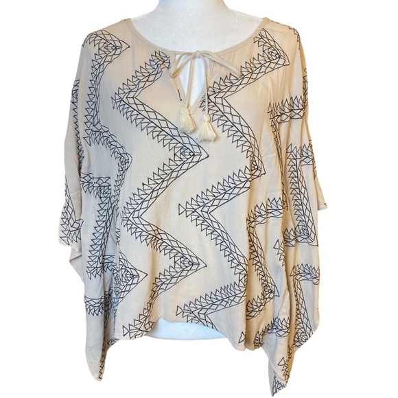 Lovestitch Bohemian Rayon Light Tan Top with Black‎ Zigzag Geometric Design S/M - Picture 1 of 11